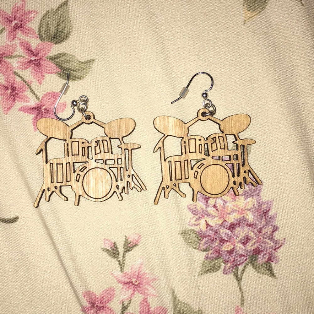 Wooden drum set earrings